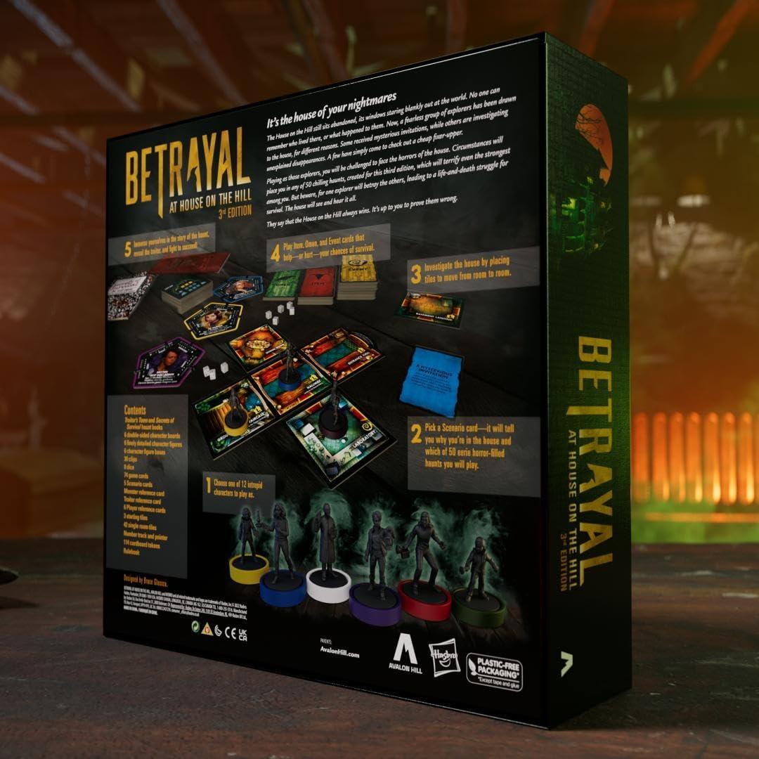 imageAvalon Hill Hasbro Gaming Betrayal at The House on The Hill 3rd Edition Cooperative Board GameAges 12 and Up36 Players50 Chilling ScenariosBetrayal at House on the Hill