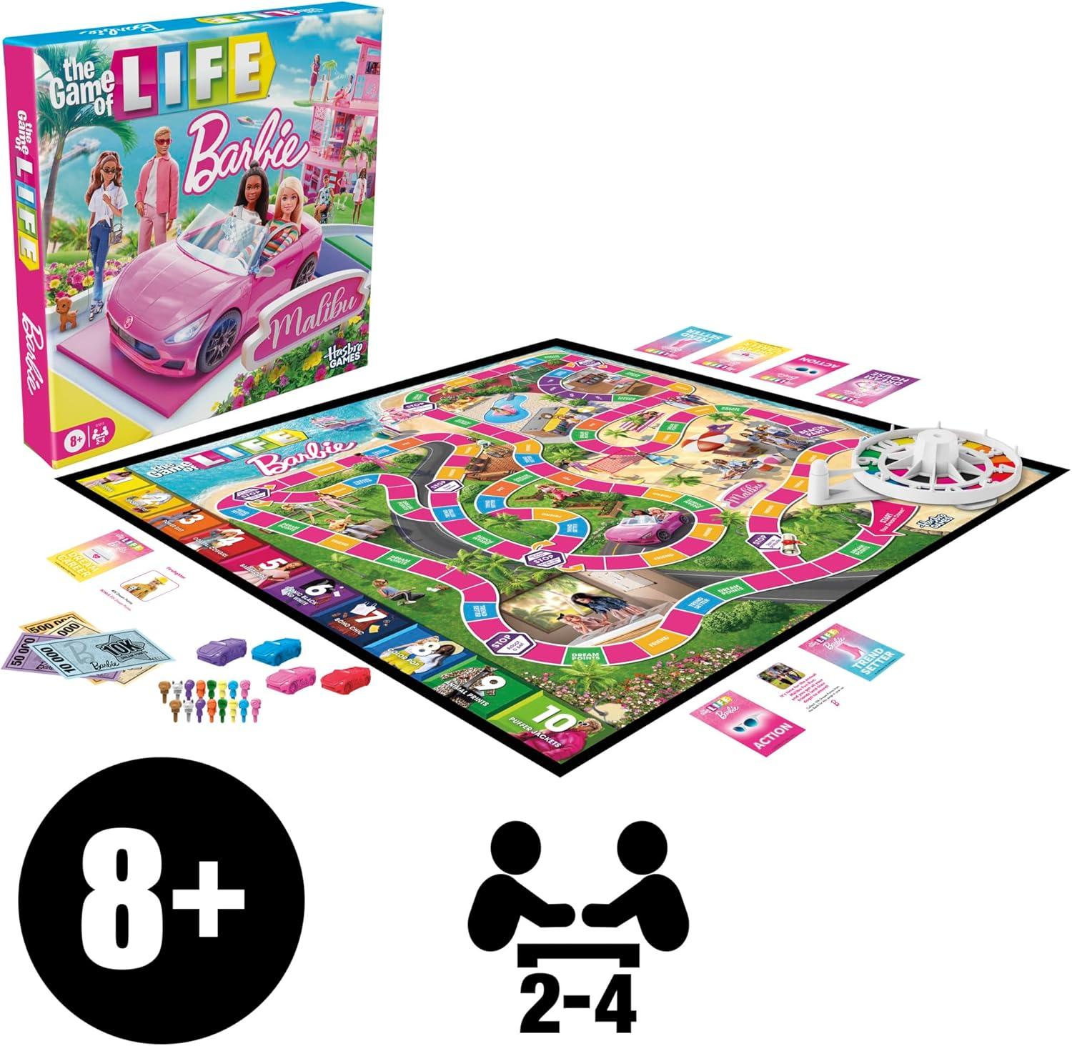 imageHasbro Games The Game of Life Barbie Edition Board Game Ages 8 2 to 4 Players Fun Family Games for Kids and Adults Kids Gifts Amazon Exclusive