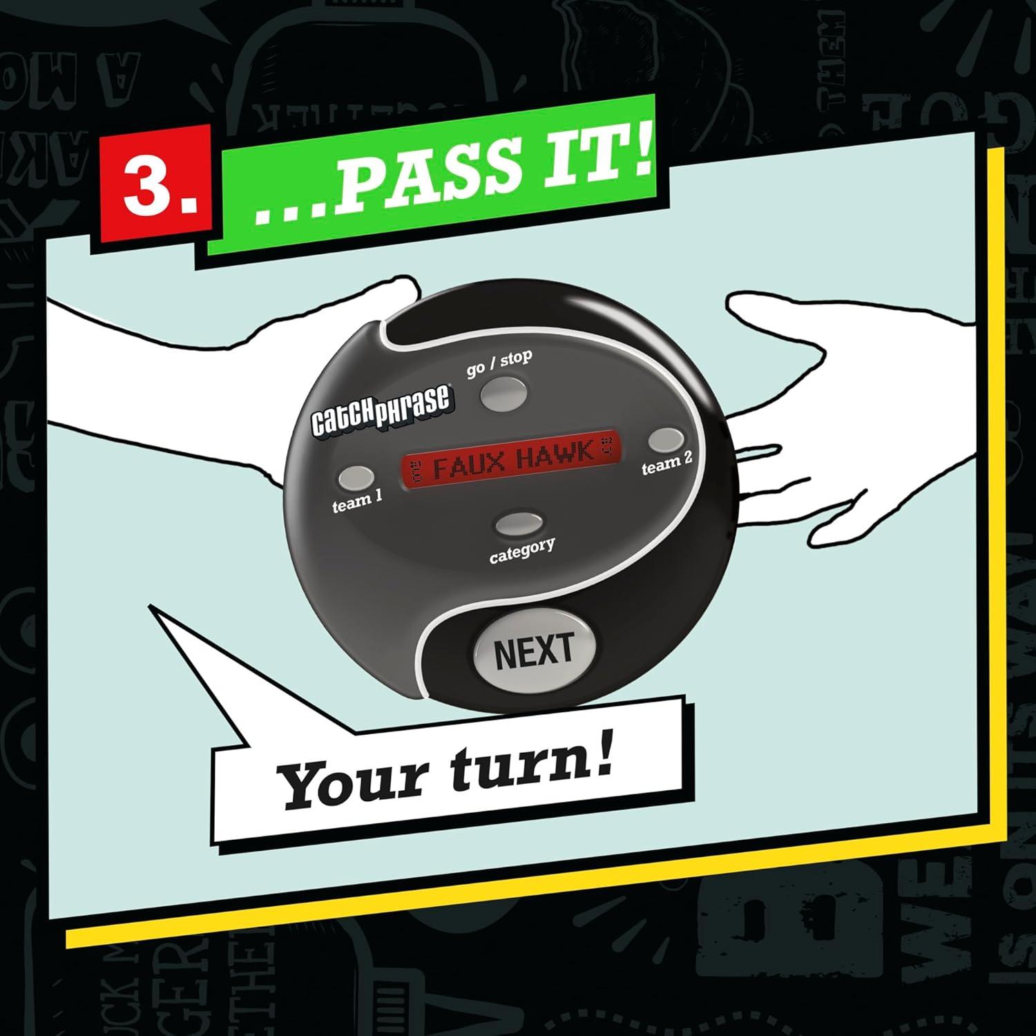 imageHasbro Gaming Catch Phrase Electronic Game Fun Active Handheld Party Games for Adults Teens and Kids 4 or More Players 2 Teams Portable Summer Travel Activities Ages 12 Amazon Exclusive