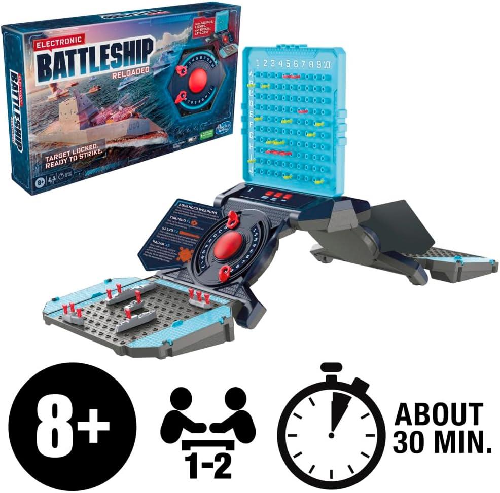 imageHasbro Gaming Electronic Battleship Reloaded Board Game Naval Combat Strategy Game with Sounds Lights Special Attacks Ages 8 and Up 12 Players