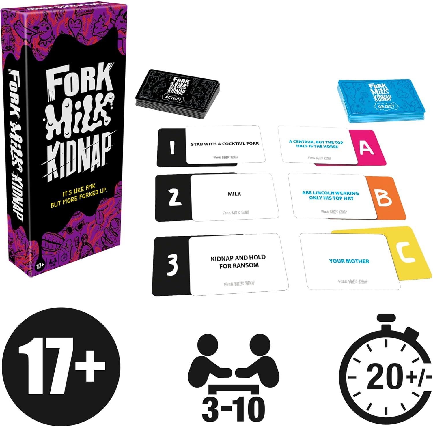 imageHasbro Gaming Fork Milk Kidnap Game for Adults Only an Adult Party Game of Questionable Choices Ages 17 for 3 to 10 Players Hilarious NSFW Card GamesMulticolor