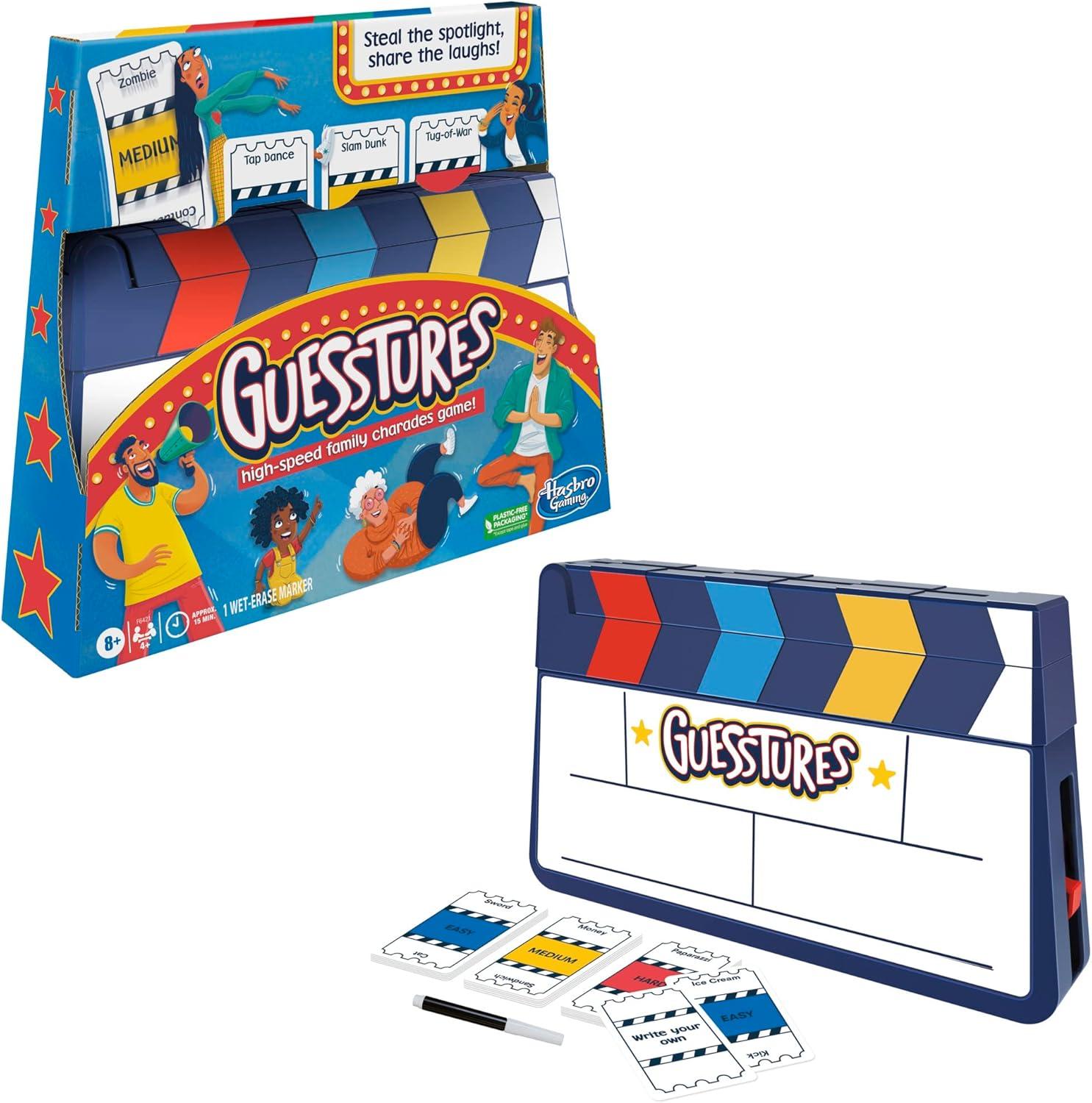 imageHasbro Gaming Guesstures Game Charades Games for 4 or More Players Includes Customizable Cards and Clapper Family Party Game for Ages 8 and Up