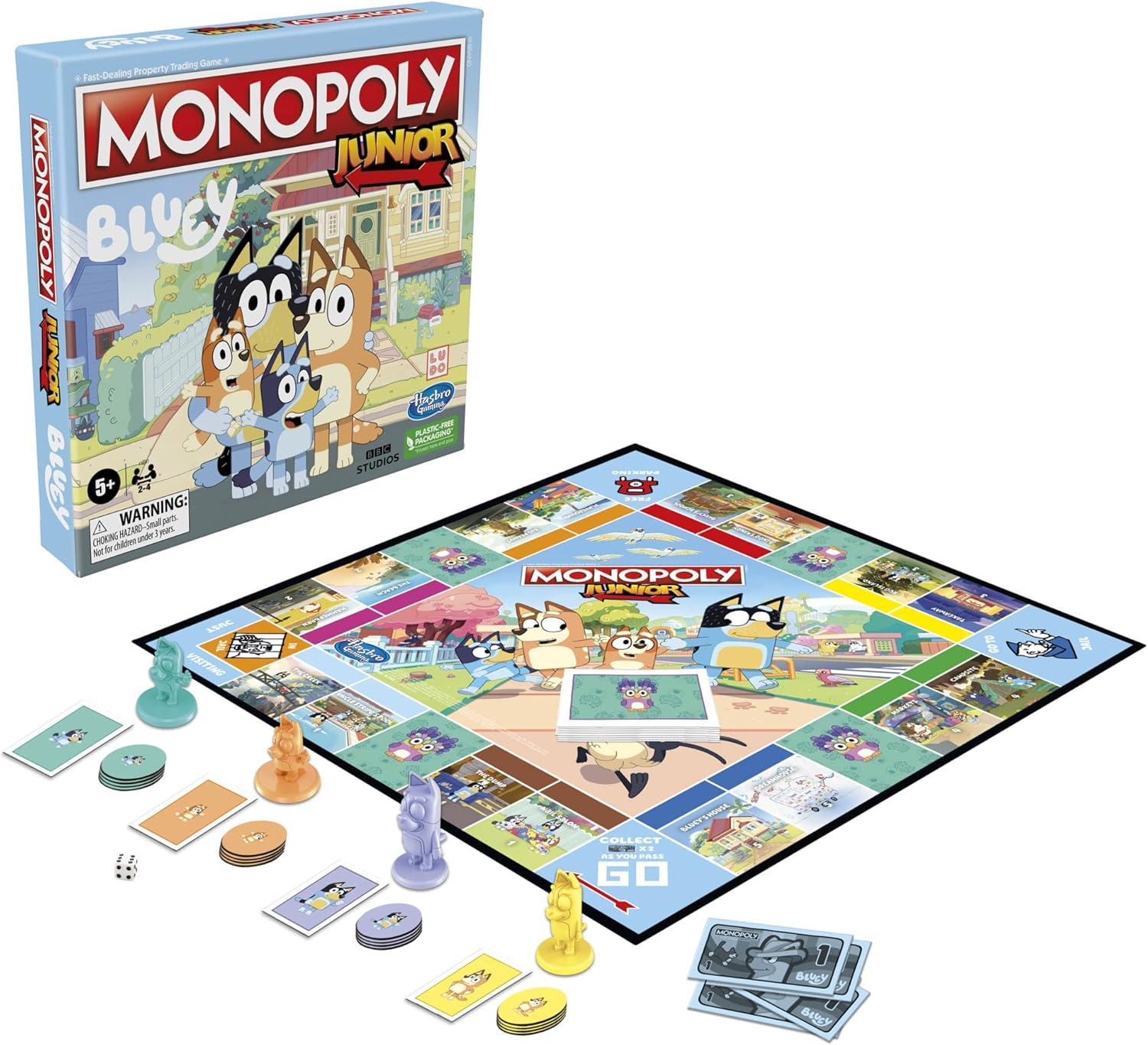 imageHasbro Gaming Monopoly Junior Bluey Edition Board Game Kids Play as Bluey Bingo Mum ampamp Dad for Girls ampamp Boys Ages 5 Amazon Exclusive