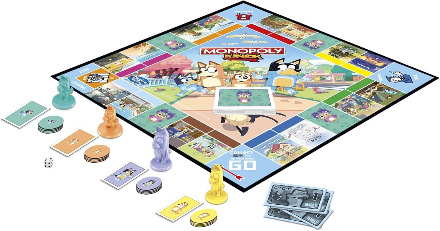 imageHasbro Gaming Monopoly Junior Bluey Edition Board Game Kids Play as Bluey Bingo Mum ampamp Dad for Girls ampamp Boys Ages 5 Amazon Exclusive