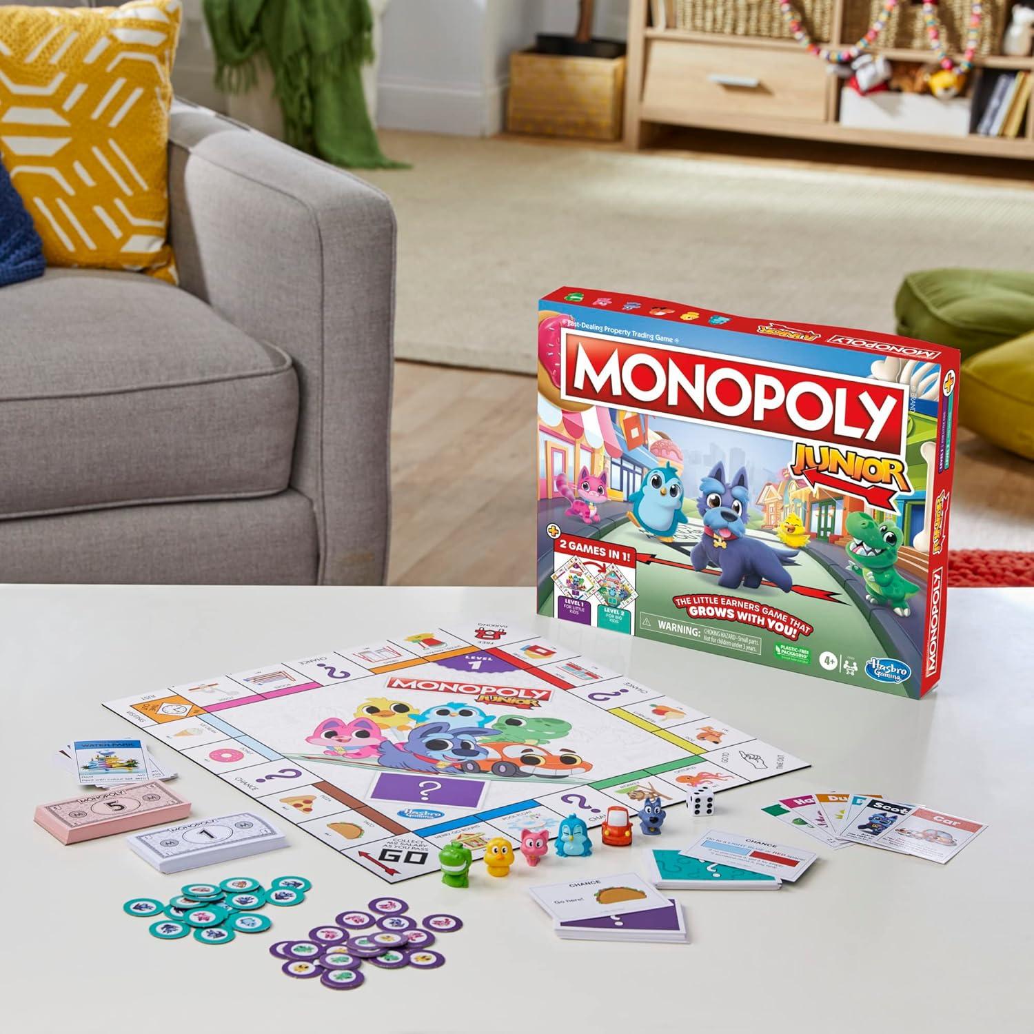 imageHasbro Gaming Monopoly Junior Board Game 2Sided Gameboard 2 Games in 1 Monopoly Game for Younger Kids Ages 4 and Up Kids Games for 2 to 6 Players