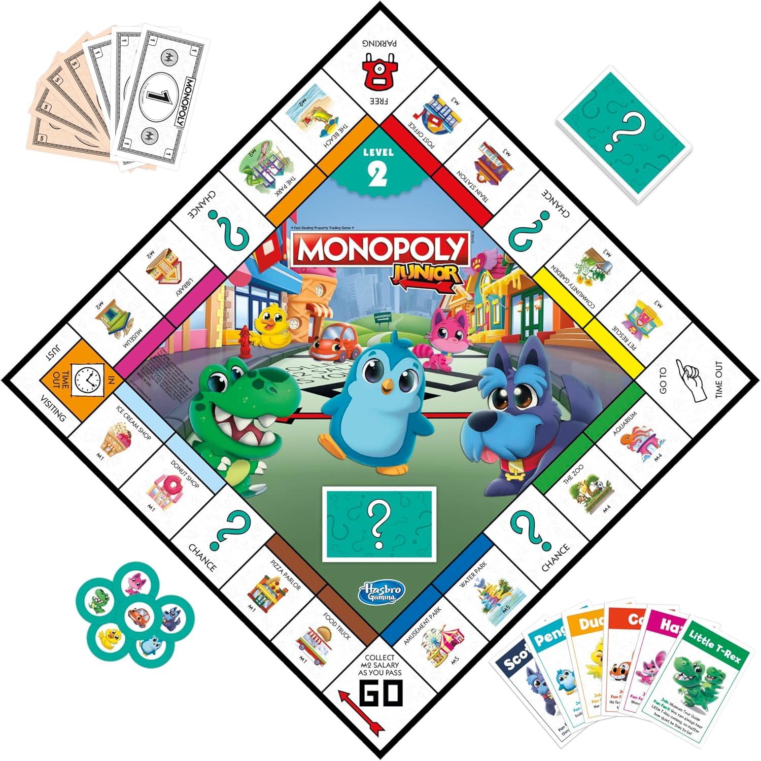 imageHasbro Gaming Monopoly Junior Board Game 2Sided Gameboard 2 Games in 1 Monopoly Game for Younger Kids Ages 4 and Up Kids Games for 2 to 6 Players