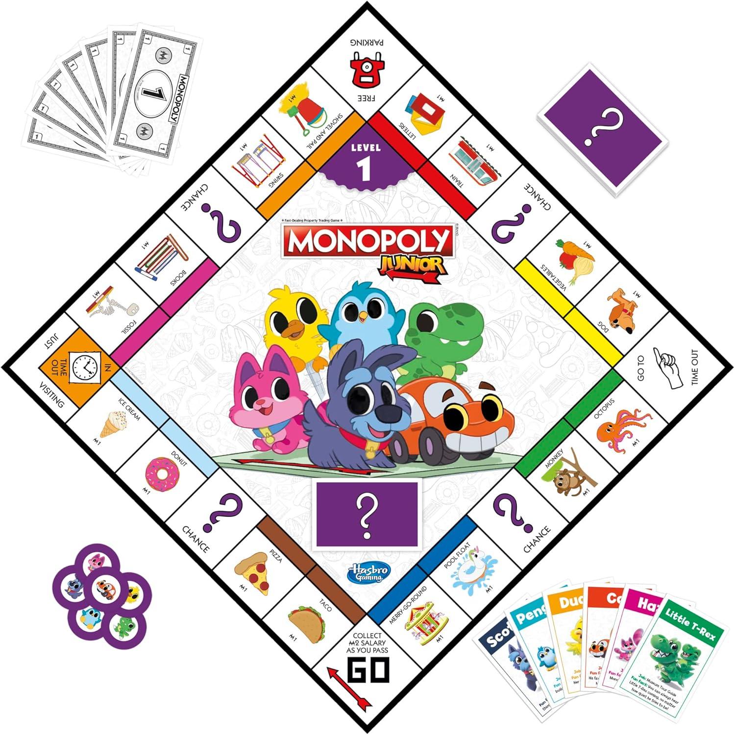 imageHasbro Gaming Monopoly Junior Board Game 2Sided Gameboard 2 Games in 1 Monopoly Game for Younger Kids Ages 4 and Up Kids Games for 2 to 6 Players