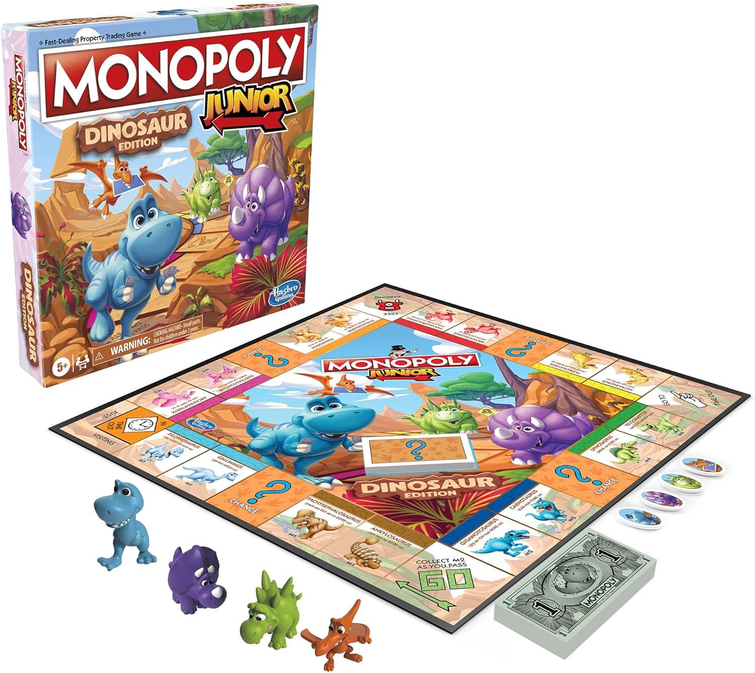 imageHasbro Gaming Monopoly Junior Dinosaur Edition Game Kids Board Games with DinoThemed Toy Tokens 24 Players for Boys ampamp Girls Ages 5 Amazon ExclusiveBoard Game