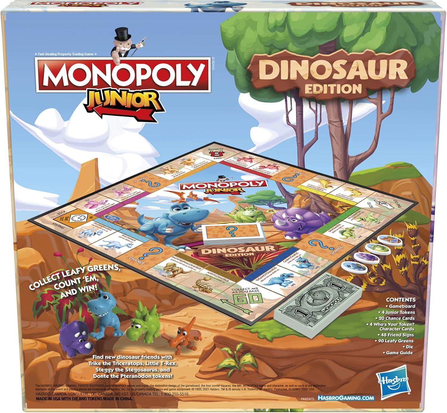 imageHasbro Gaming Monopoly Junior Dinosaur Edition Game Kids Board Games with DinoThemed Toy Tokens 24 Players for Boys ampamp Girls Ages 5 Amazon ExclusiveBoard Game