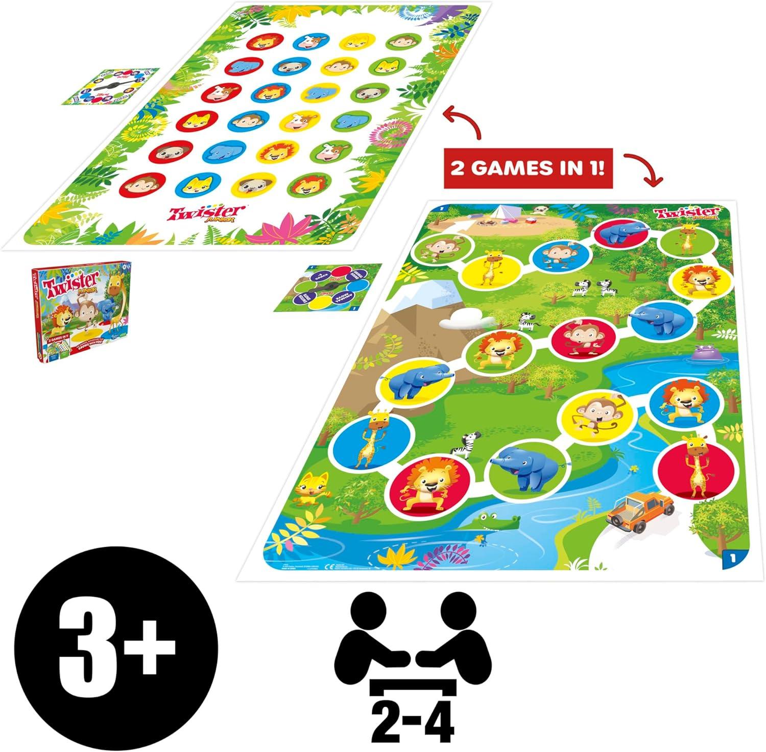 imageHasbro Gaming Twister Junior Game Animal Adventure 2Sided Mat 2 Games in 1 Party Game for Kids Ages 3 and Up and 24 Players Amazon Exclusive