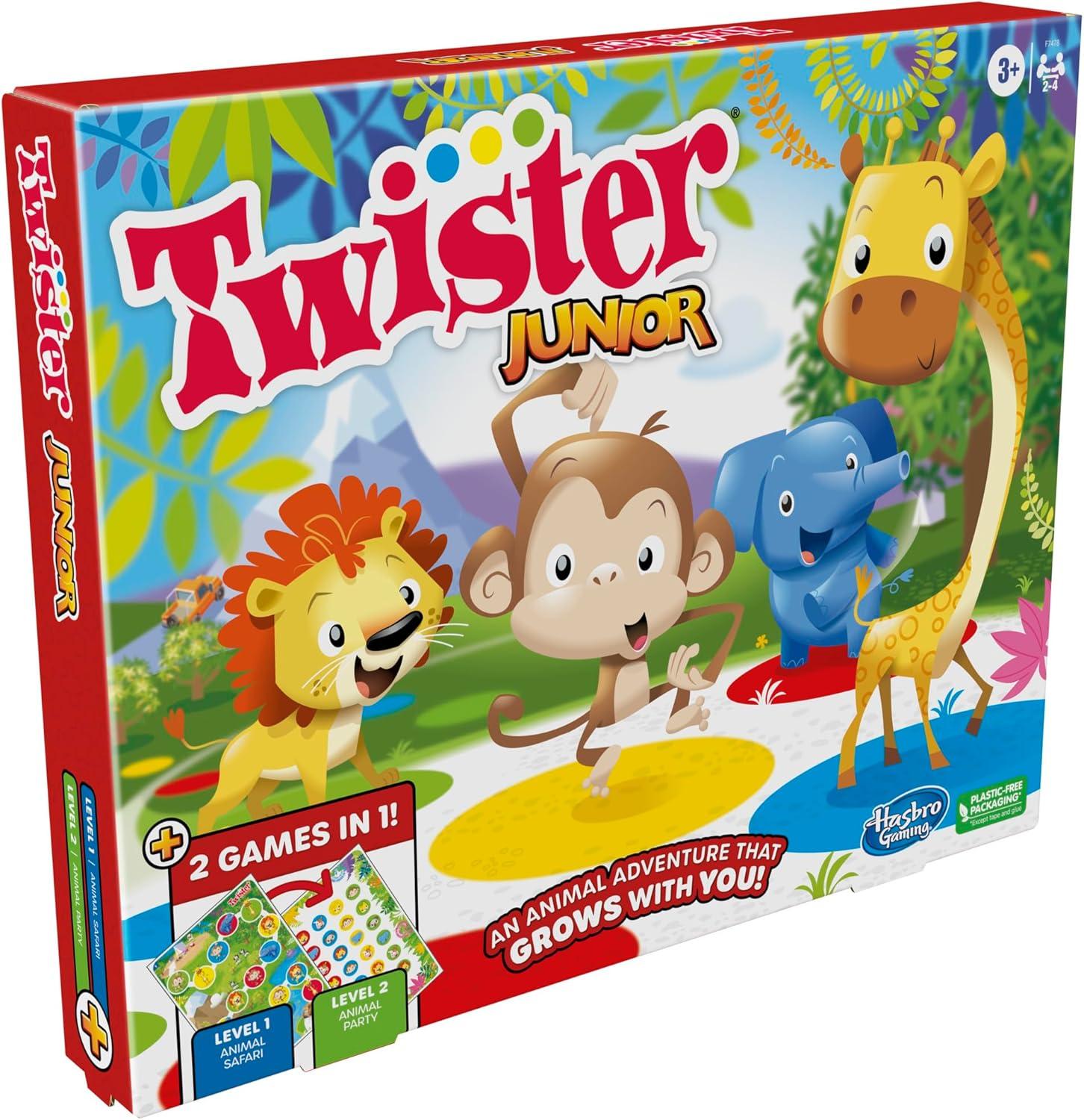 imageHasbro Gaming Twister Junior Game Animal Adventure 2Sided Mat 2 Games in 1 Party Game for Kids Ages 3 and Up and 24 Players Amazon Exclusive