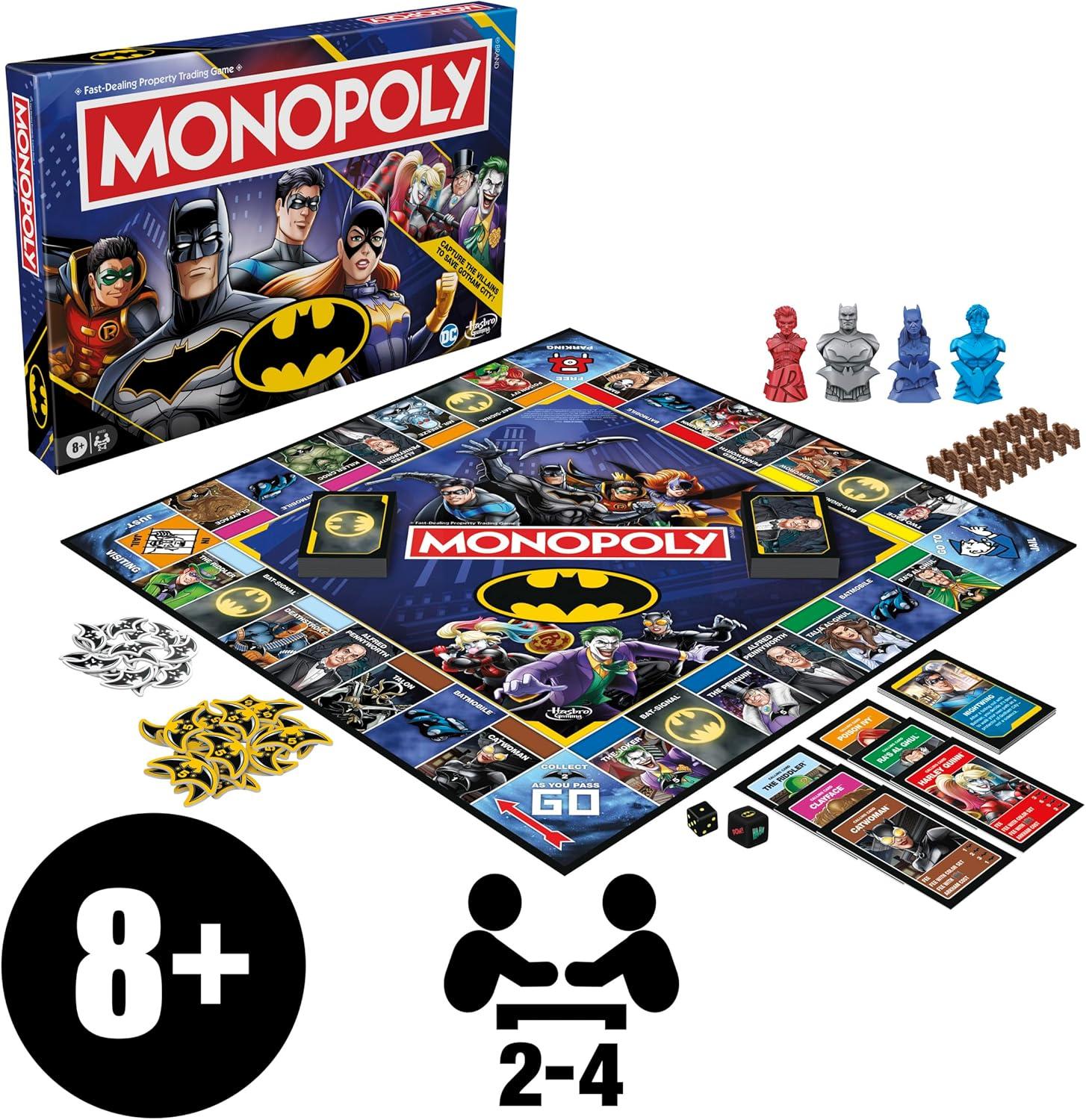 imageMonopoly Batman Edition Board Game Monopoly Game for Batman Fans Ages 8 and Up 2 to 4 Players Family Games Strategy Games for Kids and Adults Amazon Exclusive
