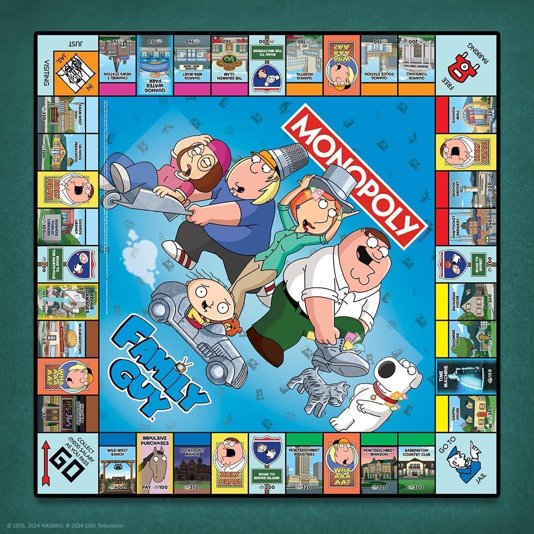 imageMonopoly Family Guy Board Game Featuring Banana Brian Giant Chicken Rupert and More Buy Sell Trade Quahogs Locations from McBurgertown to Wild West Ranch Officially Licensed Family Guy Game