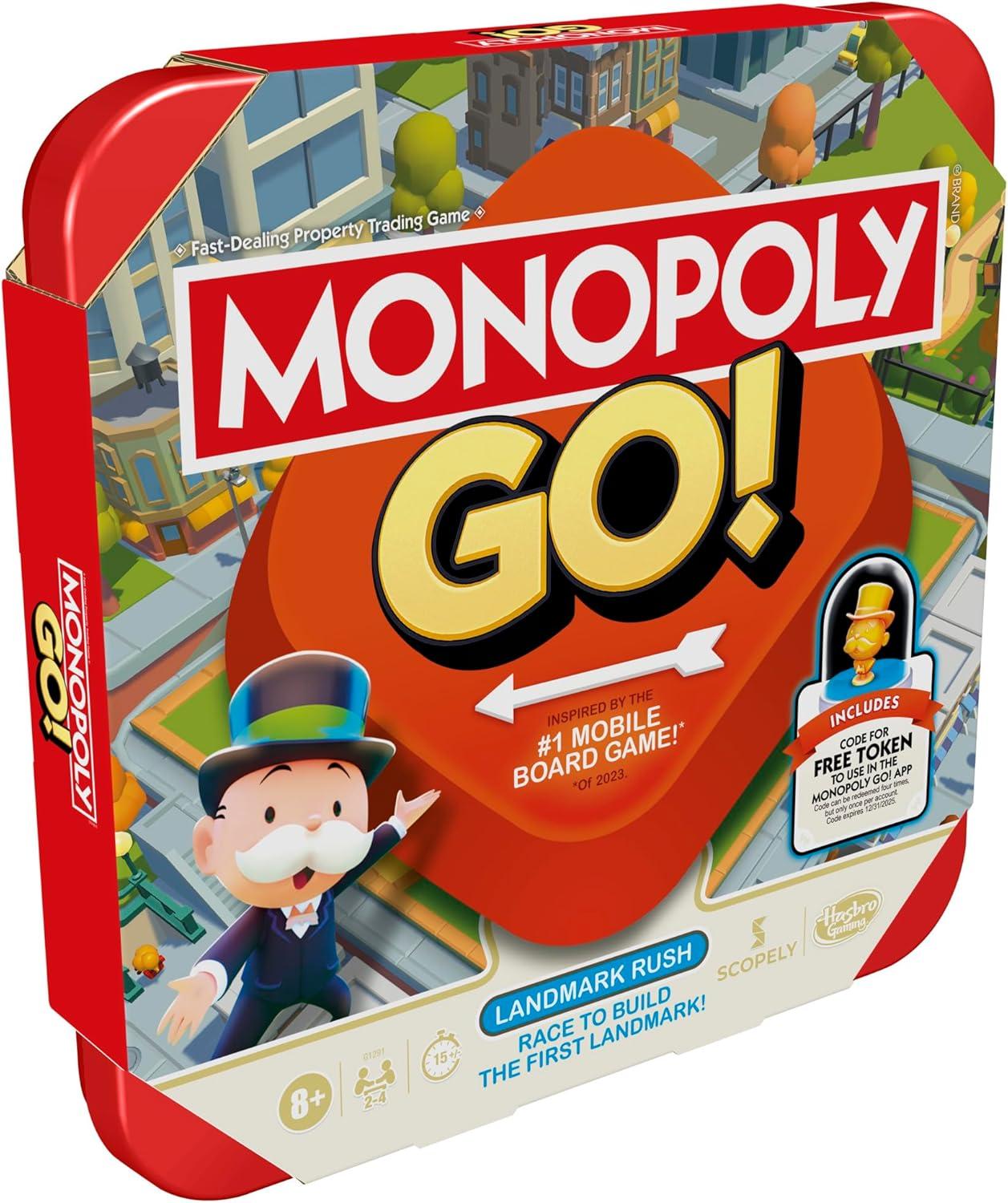 imageMonopoly GO Board Game Inspired by The Popular Mobile Board Game Ages 8 24 Players 15 Mins Family Games Travel Games for Kids and Adults