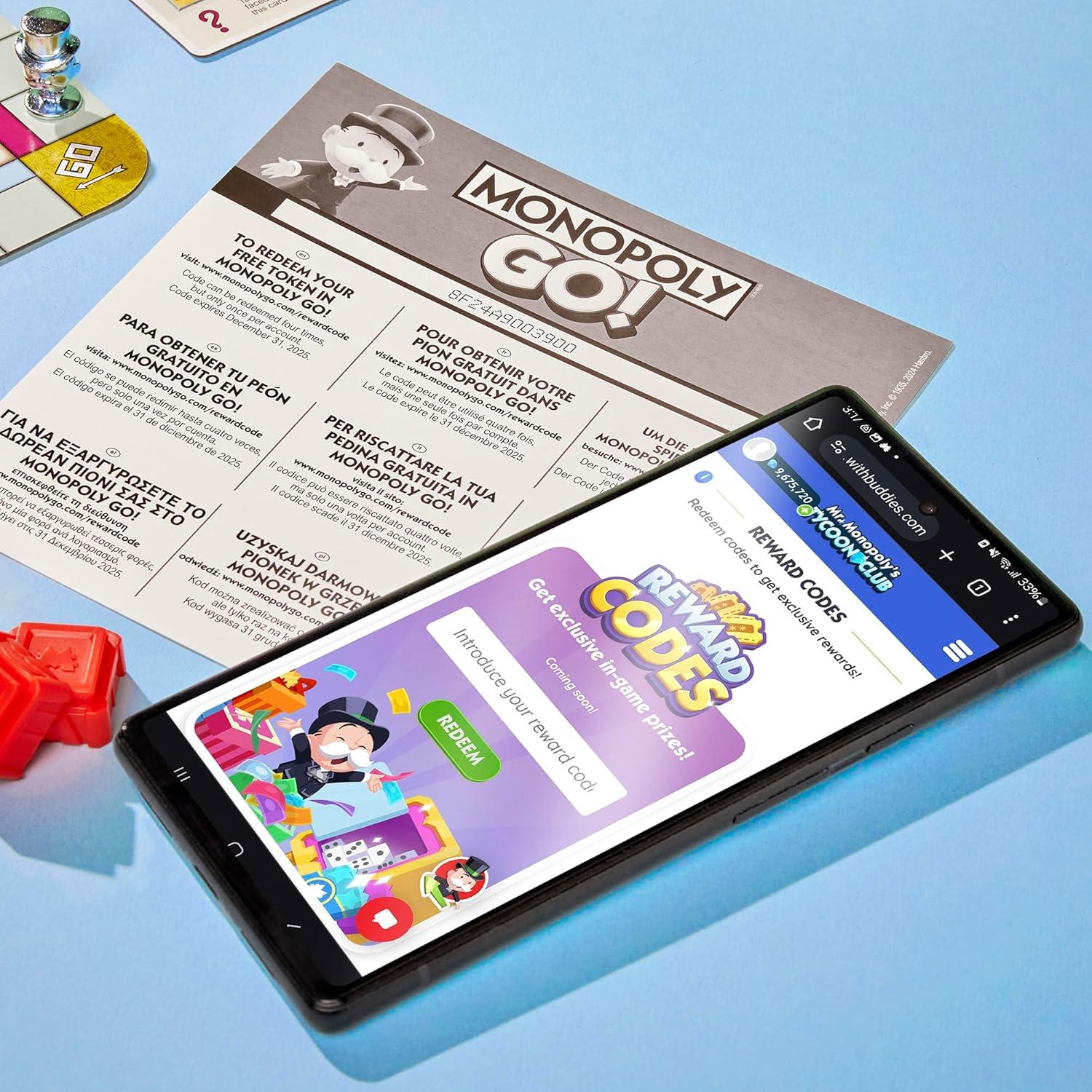 imageMonopoly GO Board Game Inspired by The Popular Mobile Board Game Ages 8 24 Players 15 Mins Family Games Travel Games for Kids and Adults