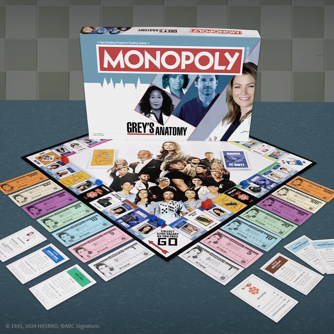 imageMonopoly Greys Anatomy Board Game Featuring Ferry Boat Clipboard Scrub Top and More Buy Sell Trade Iconic Doctors from Miranda Bailey to Meredith Grey Officially Licensed Collectible
