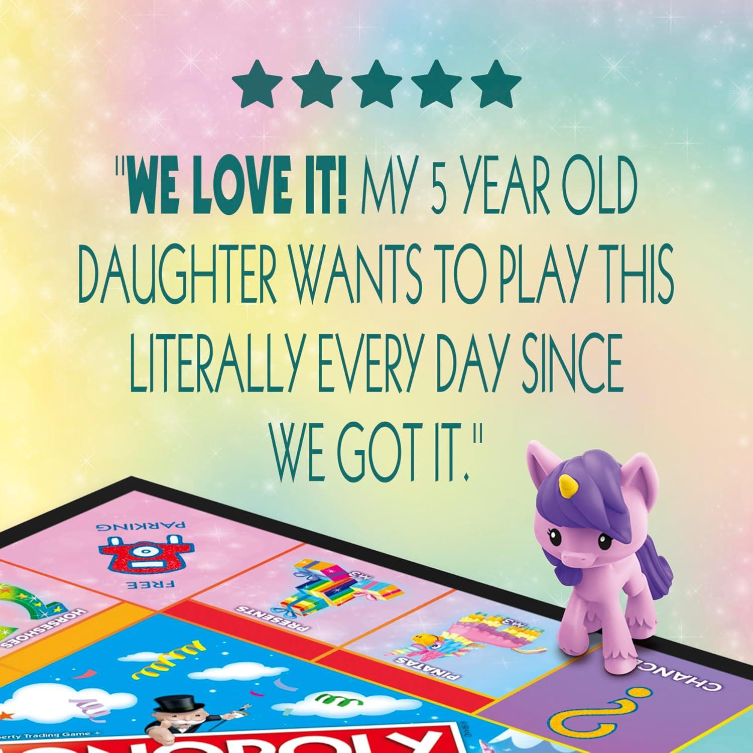 imageMonopoly Junior Unicorn Edition Board Game MagicalThemed Indoor Family Game 2 to 4 Players Preschool Games Kids Gifts Ages 5 and Up Amazon Exclusive