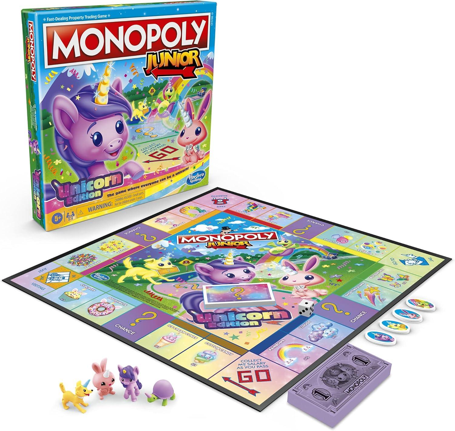 imageMonopoly Junior Unicorn Edition Board Game MagicalThemed Indoor Family Game 2 to 4 Players Preschool Games Kids Gifts Ages 5 and Up Amazon Exclusive