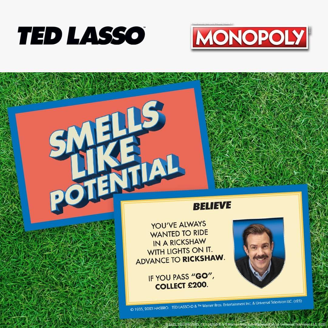 imageMonopoly Ted Lasso Officially Licensed Board Collectible Board Game Play as Believe Sign Goldfish Tea up Teds Visor and More Based On Popular Comedy Series