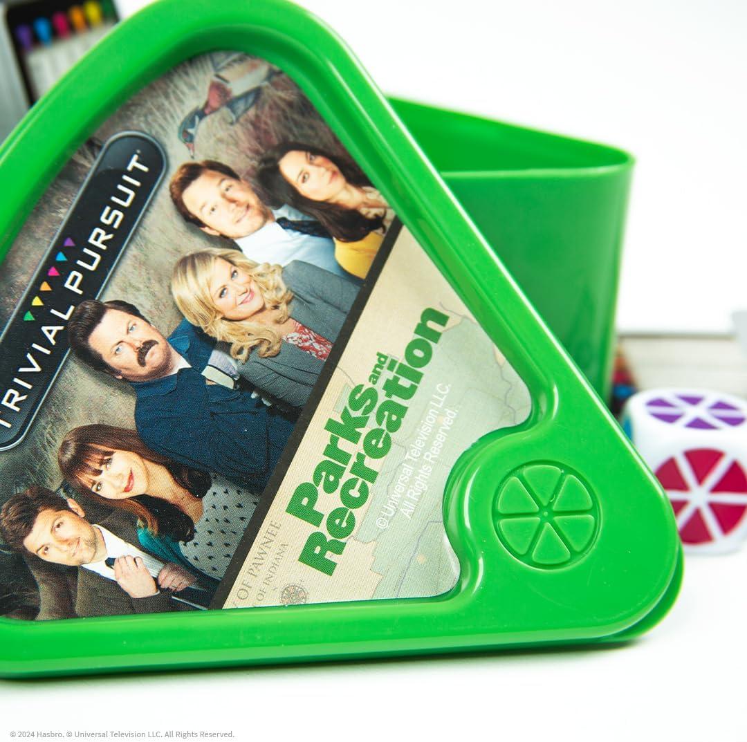 imageTrivial Pursuit Parks and Recreation Trivia Game from Parks and Recreation TV Series 600 Questions ampamp Die in Travel Container Officially Licensed Parks and Recreation Merchandise ampamp Collectible
