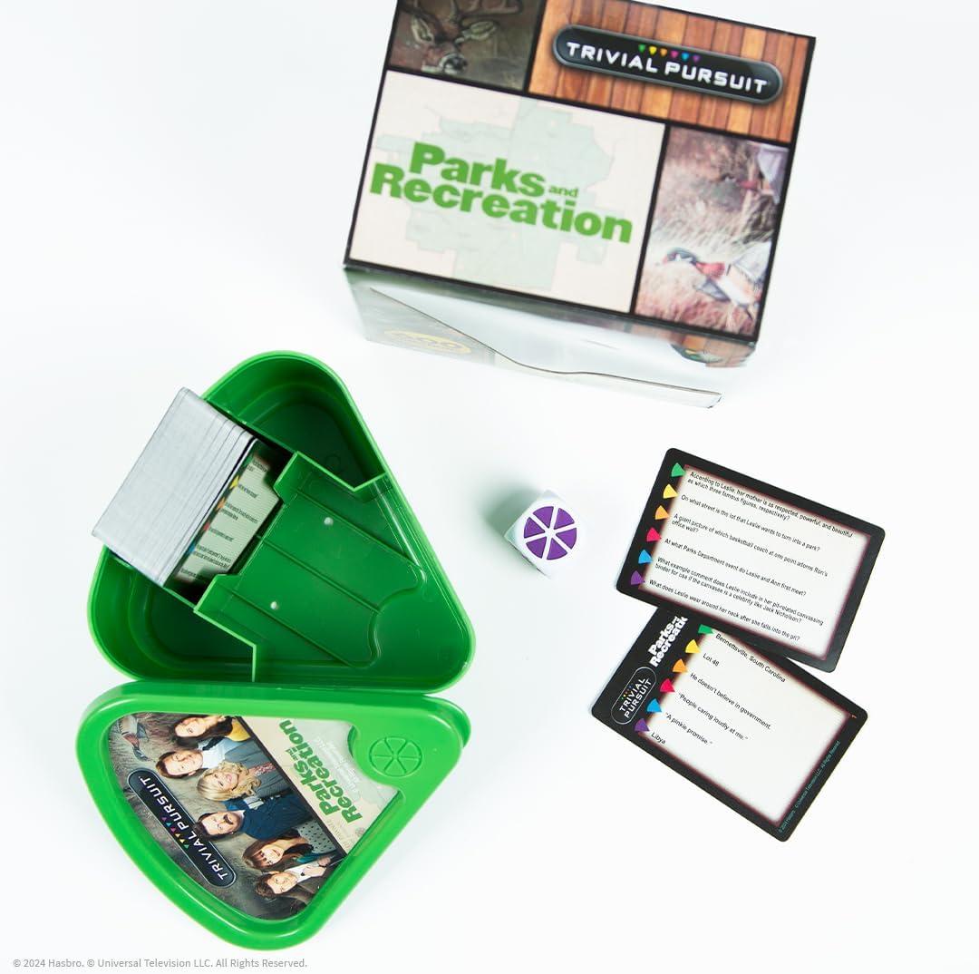 imageTrivial Pursuit Parks and Recreation Trivia Game from Parks and Recreation TV Series 600 Questions ampamp Die in Travel Container Officially Licensed Parks and Recreation Merchandise ampamp Collectible