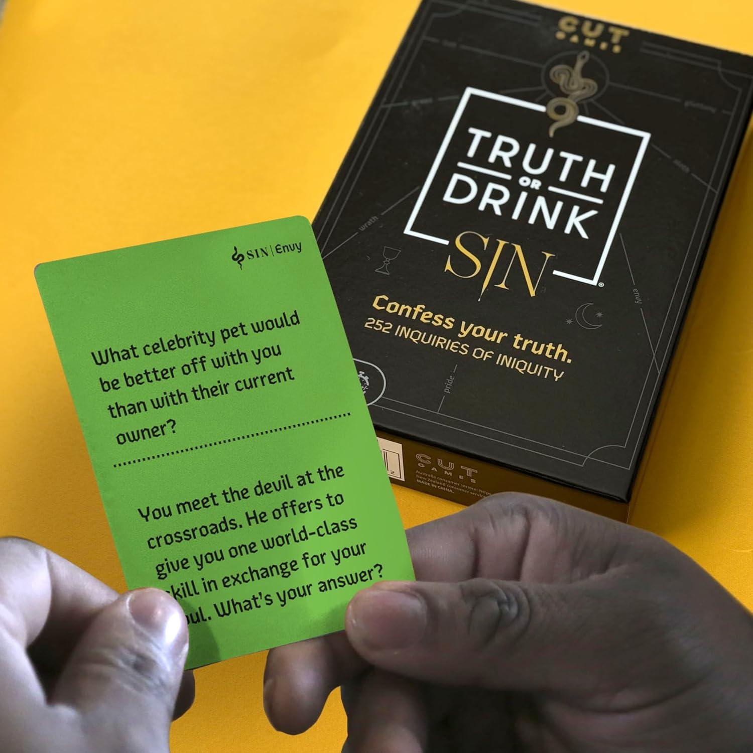 imageTruth or Drink Sin Edition Adult Party Game by Cut 250 Questions Inspired by 7 Deadly Sins Ages 21 2 Players 30 Mins StandAlone or Expansion