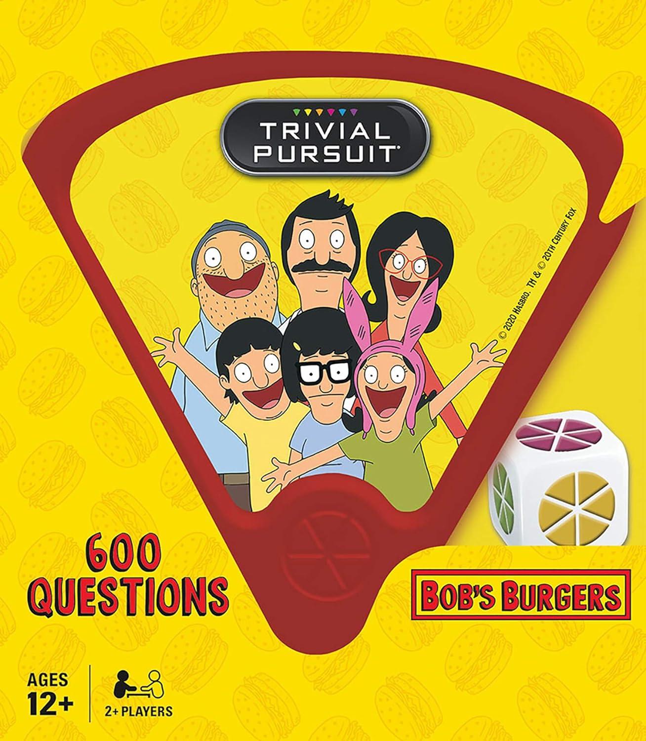 imageUSAOPOLY Trivial Pursuit Bobs Burgers Quickplay Edition Trivia Game Questions from Bobs Burgers 600 Questions ampamp Die in Travel Sized Container Officially Licensed Bobs Burgers Game