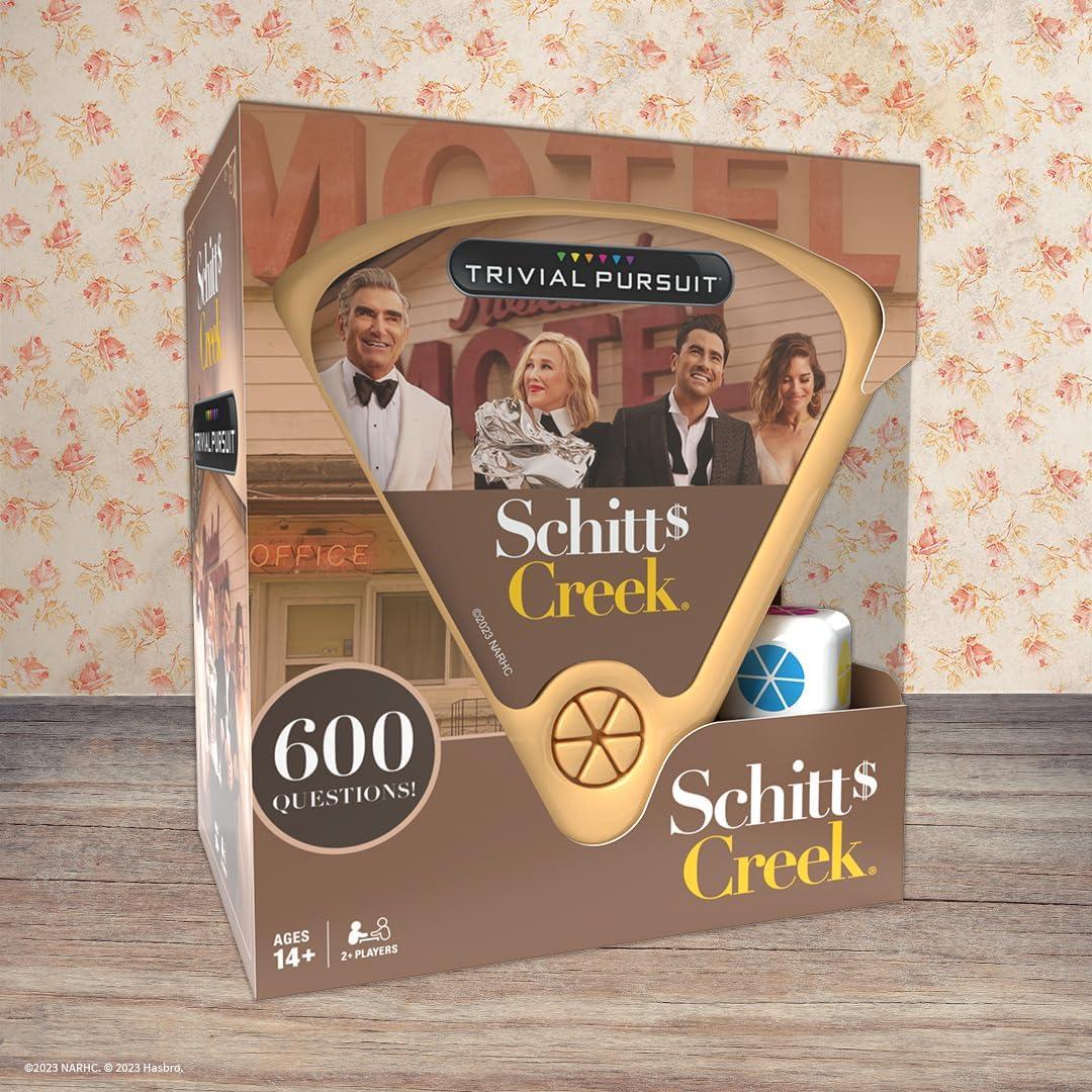 imageUSAOPOLY Trivial Pursuit Schitts Creek Edition Trivia Game Questions from Schitts Creek 600 Questions ampamp Die in Travel Container Officially Licensed Schitts Creek Game
