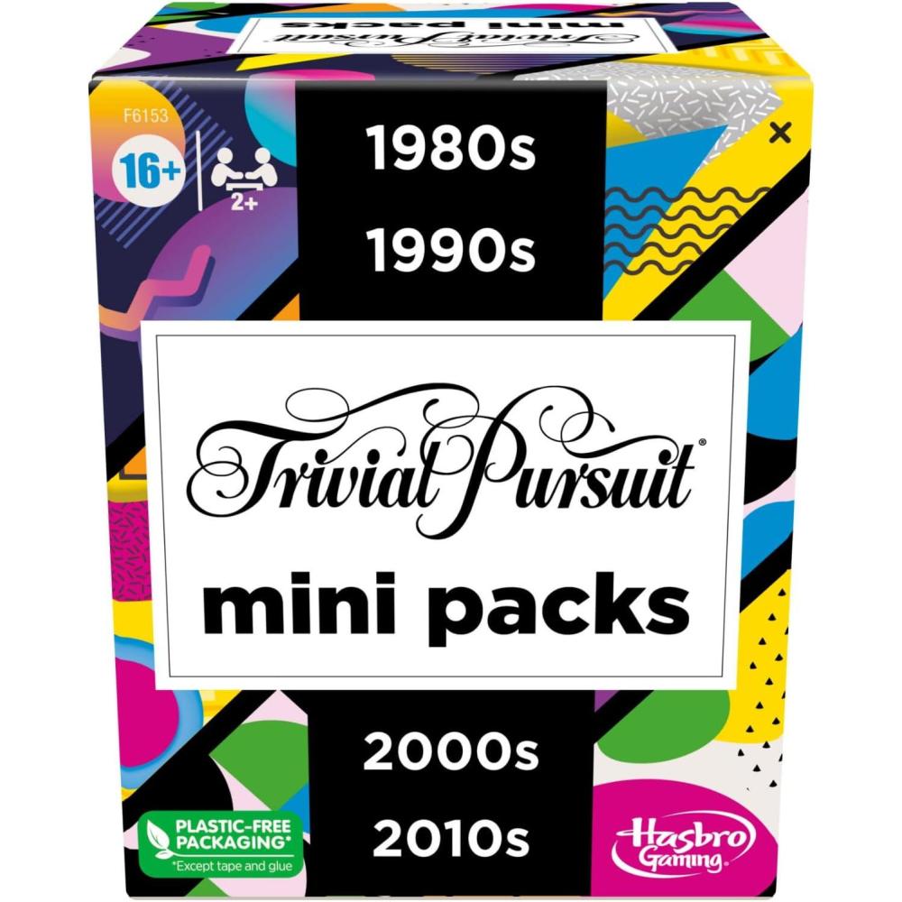 imageGAMES EXCL MONOPOLY Trivial Pursuit Mini Packs Multipack Fun Trivia Questions for Adults and Teens Ages 16 Includes 4 Game Featuring 4 Decades