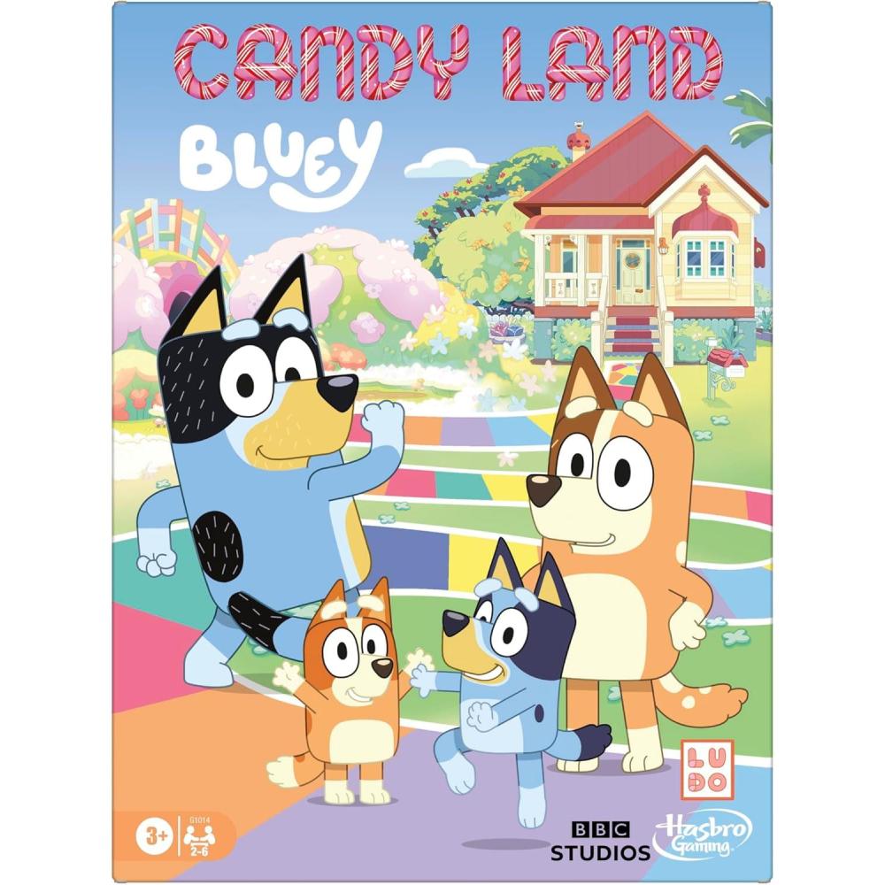imageHasbro Gaming Candy Land Bluey Edition Board Game Ages 3 and Up 26 Players Play as Dad Mum Bluey Bingo Muffin or Socks Preschool Games Kids Gifts Amazon Exclusive