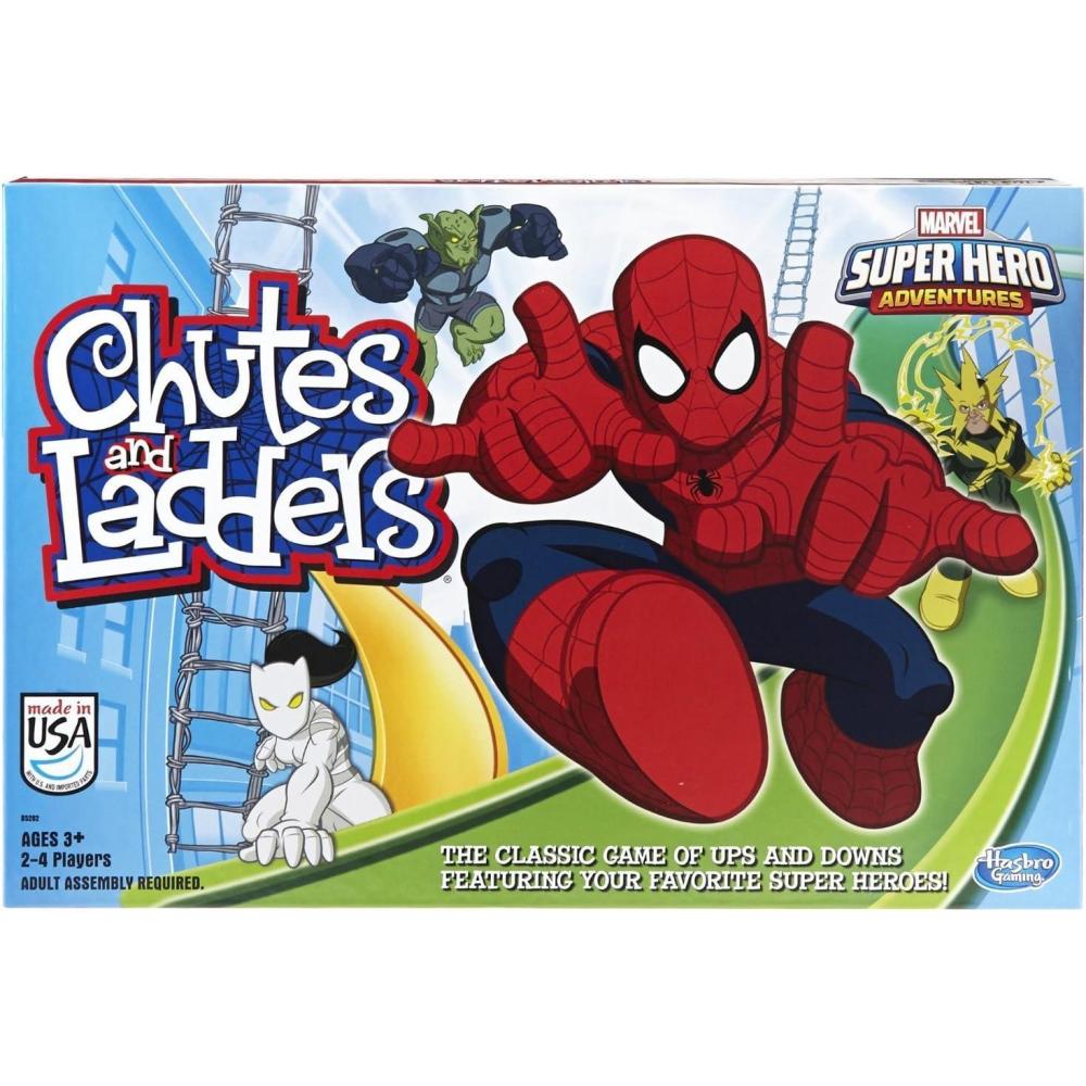 imageHasbro Gaming Chutes and Ladders Marvel SpiderMan Edition Board Game for Kids 24 Players Preschool Games Ages 3 and Up Amazon Exclusive