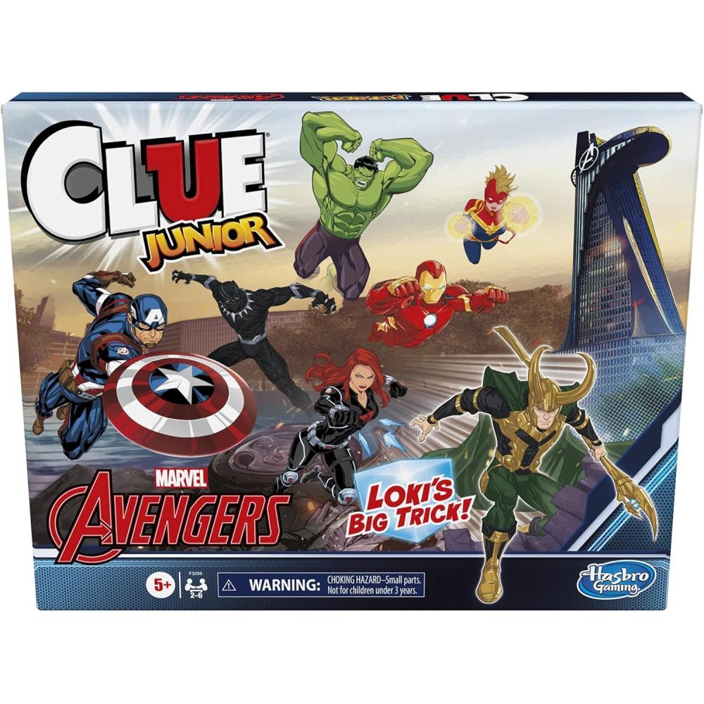 imageHasbro Gaming Clue Junior Marvel Avengers Edition Board Game for Kids Ages 5 Lokis Big Trick Classic Mystery for 26 Players Amazon Exclusive