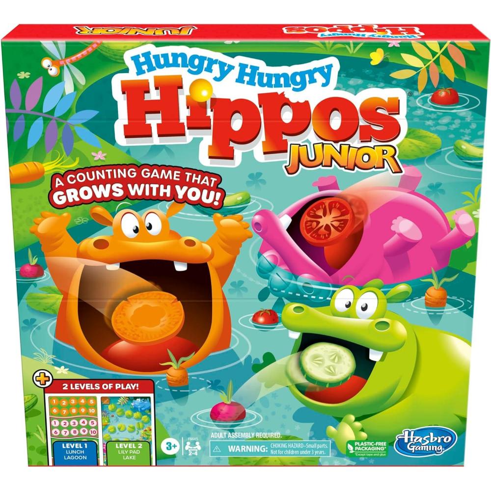 imageHasbro Gaming Hungry Hungry Hippos Junior Board Game 2in1 Game for Preschoolers and Kids Ages 3 and Up 2 to 4 Players Counting and Numbers Games