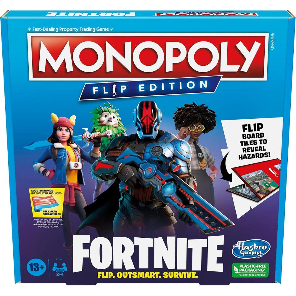 imageHasbro Gaming Monopoly Flip Edition Fortnite Board Game for Ages 13 Game Inspired by Fortnite Video Game Board Games for Teens and Adults 24 Players