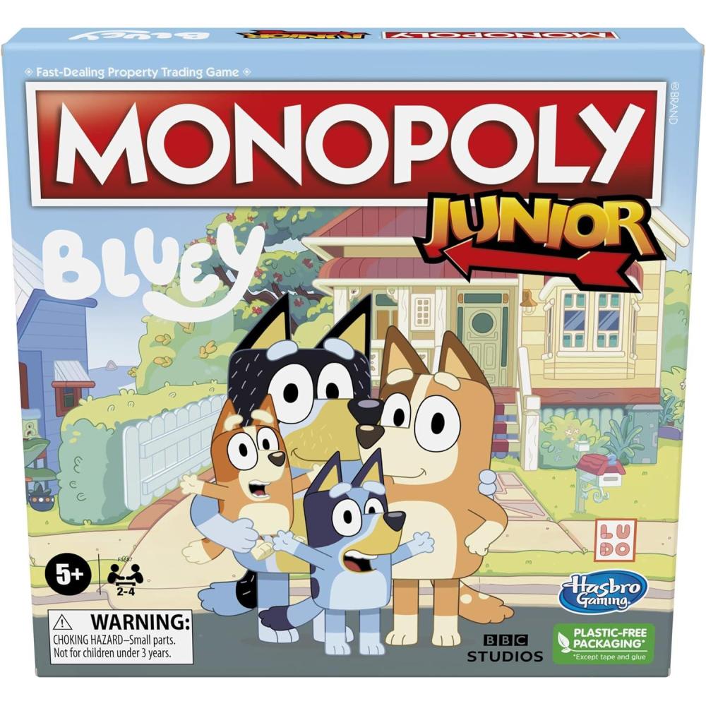 imageHasbro Gaming Monopoly Junior Bluey Edition Board Game  Kids Play as Bluey Bingo Mum ampamp Dad for Girls ampamp Boys  Ages 5 Amazon Exclusive