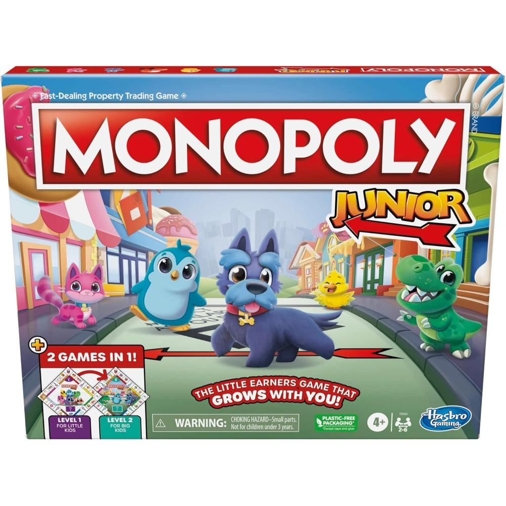 imageHasbro Gaming Monopoly Junior Board Game 2Sided Gameboard 2 Games in 1 Monopoly Game for Younger Kids Ages 4 and Up Kids Games for 2 to 6 Players