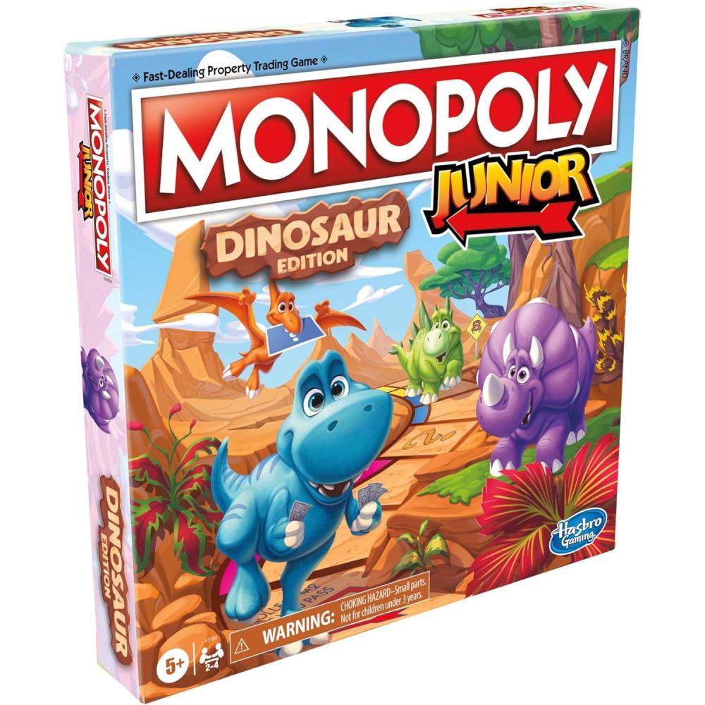 imageHasbro Gaming Monopoly Junior Dinosaur Edition Game Kids Board Games with DinoThemed Toy Tokens 24 Players for Boys ampamp Girls Ages 5 Amazon ExclusiveBoard Game