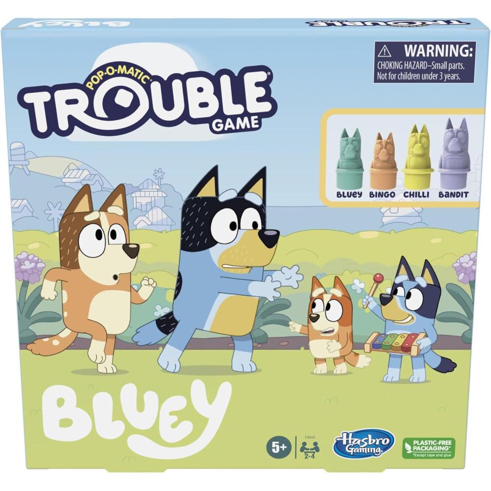 imageHasbro Gaming Trouble Bluey Edition Board Game for Kids 24 Players Race Bluey Bingo Bandit or Chilli to The Finish Ages 5 and Up Amazon Exclusive1 unit