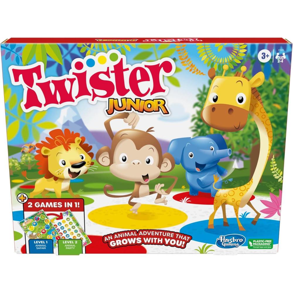imageHasbro Gaming Twister Junior Game Animal Adventure 2Sided Mat 2 Games in 1 Party Game for Kids Ages 3 and Up and 24 Players Amazon Exclusive