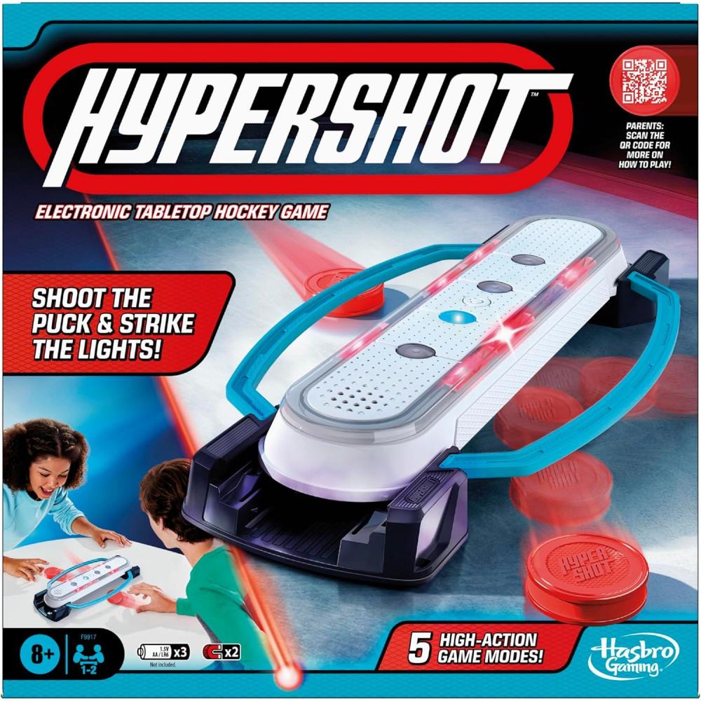 imageHypershot Electronic Tabletop Hockey Game 5 Games in 1 Music Lights and Sounds Ages 8 and Up for 1 to 2 Players Kids Board Games