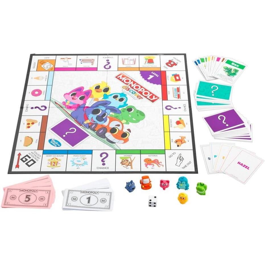 imageMonopoly Discover Board Game for Kids Ages 4 Fun Game for Families 2Sided Gameboard for 24 players 2 Levels of Play Playful Teaching Tools for Families
