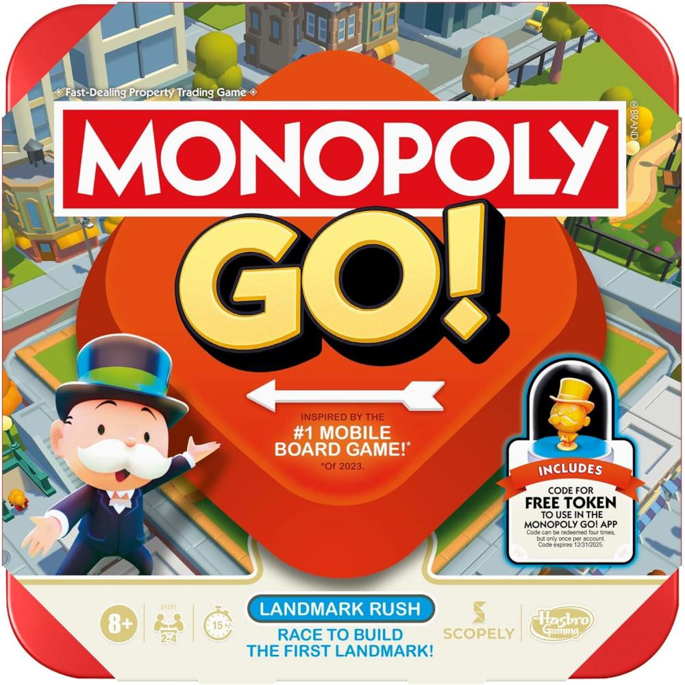 imageMonopoly GO Board Game Inspired by The Popular Mobile Board Game Ages 8 24 Players 15 Mins Family Games Travel Games for Kids and Adults