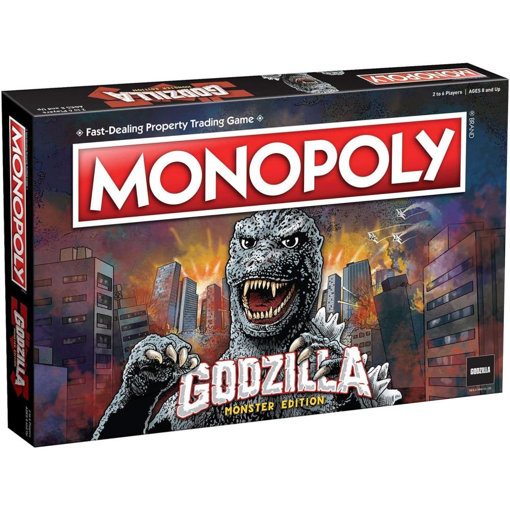 imageMonopoly Godzilla Based on Classic Monster Movie Franchise Godzilla Collectible Monopoly Game Featuring Familiar Locations and Iconic Kaiju Monsters