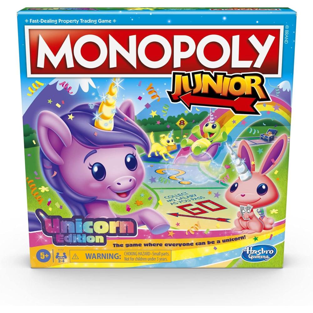 imageMonopoly Junior Unicorn Edition Board Game MagicalThemed Indoor Family Game 2 to 4 Players Preschool Games Kids Gifts Ages 5 and Up Amazon Exclusive