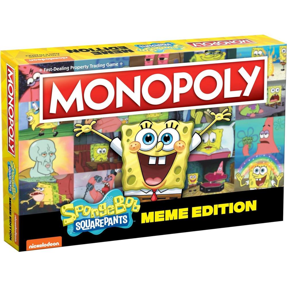 imageMonopoly Spongebob Squarepants Meme Edition Based on Nickelodeon Show Featuring Familiar Memes of Locations Episodes and Characters OfficiallyLicensed ampamp Collectible Monopoly