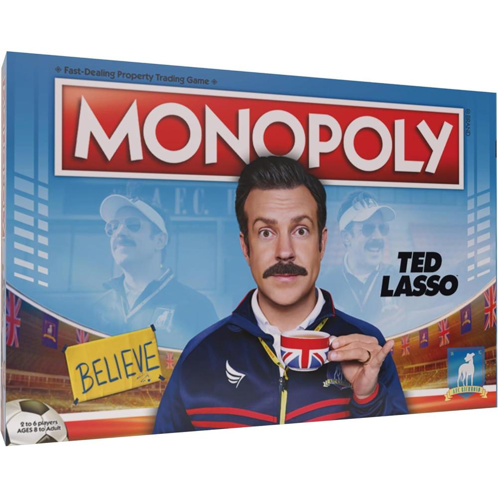 imageMonopoly Ted Lasso Officially Licensed Board Collectible Board Game Play as Believe Sign Goldfish Tea up Teds Visor and More Based On Popular Comedy Series