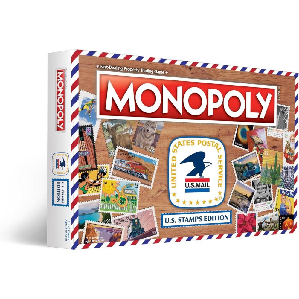 imageMonopoly US Stamps Edition  Buy Sell Trade Iconic ampamp Collectible USPS Stamps  Classic Monopoly Game  OfficiallyLicensed United States Postal Service Merchandise