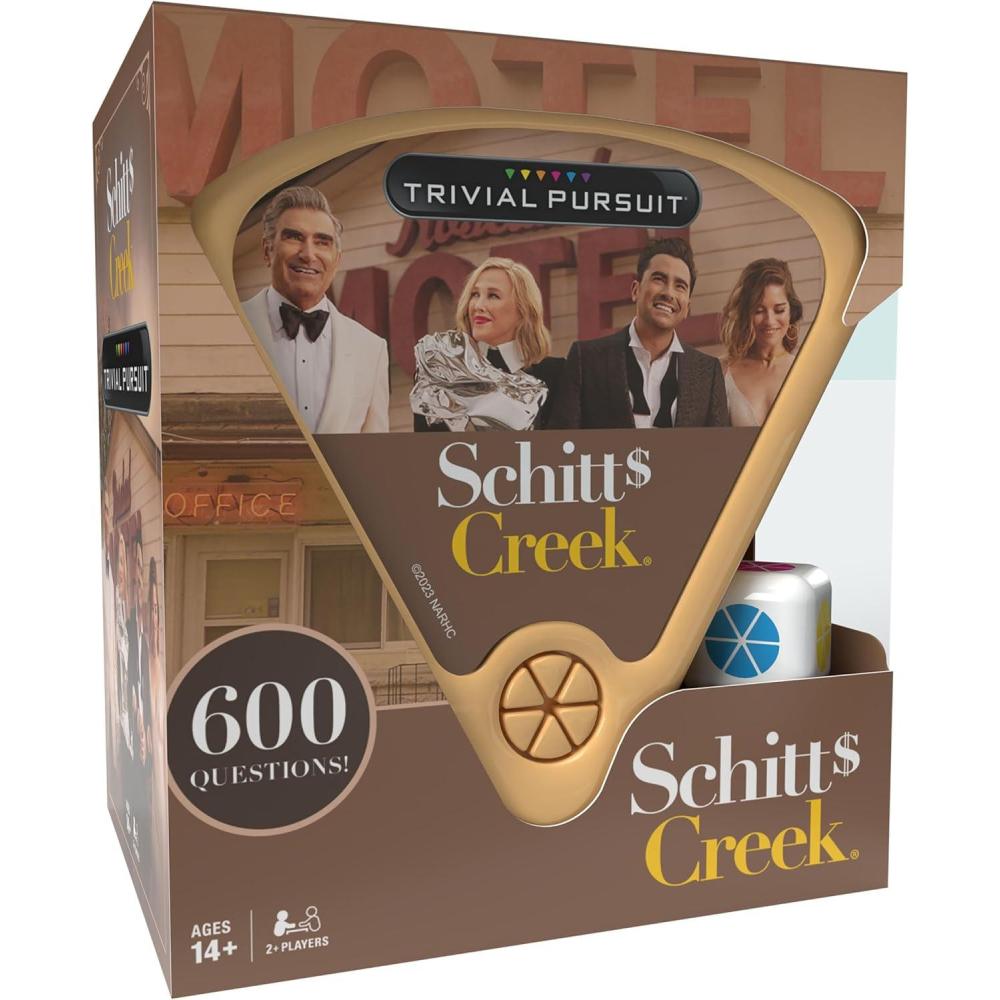 imageUSAOPOLY Trivial Pursuit Schitts Creek Edition Trivia Game Questions from Schitts Creek 600 Questions ampamp Die in Travel Container Officially Licensed Schitts Creek Game