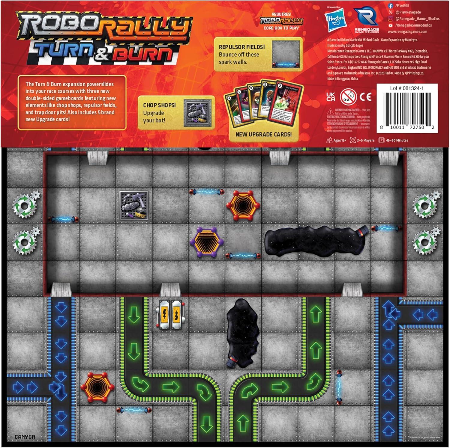 imageRenegade Game Studios Robo Rally Turn ampamp Burn Expansion Racing Board Game New Elements ampamp Radiation Cards Ages 12 26 Players 4590 mins