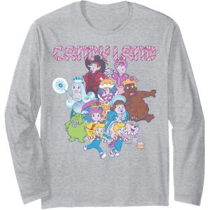 Candy Land Retro Game Characters Group Shot Logo Long Sleeve T-Shirt(Heather Grey)